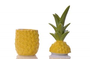 Буркан за декорация с капак Stars Home Pineapple, Жълт, Керамика, 10 х 30 см