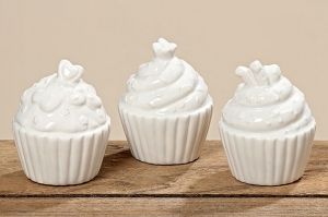 Комплект фигурки Boltze Muffins, Бял, Порцелан, 5.5 x 7 см, 3 броя