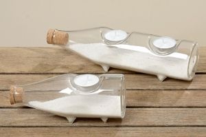 Комплект свещник Boltze Bottle of sea sand , Чаена свещ, Стъкло, 5 х 5 х 17 см