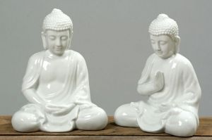 Комплект статуетки Boltze Budha, Бял, Порцелан, 11 x 16 см, 2 броя