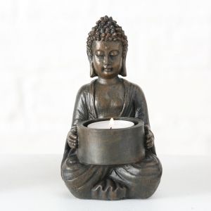 Свещник за чаена свещ с фигура на Буда Stars Home Mahal, 9 х 14 см