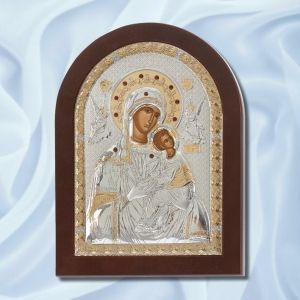 Сребърна икона на Света Богородица с Младенеца и Ангели “Достойно ест”