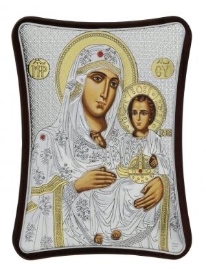 Сребърна икона Света Богородица Йерусалимска, 16 х 20 см, Сребро 925