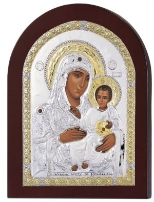 Сребърна икона Светa Богородица Йерусалимска, 12.5 х 15 см, Сребро 925