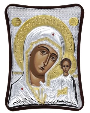 Сребърна икона Светa Богородица Казанска, 8.5 х 10 см, Сребро 925