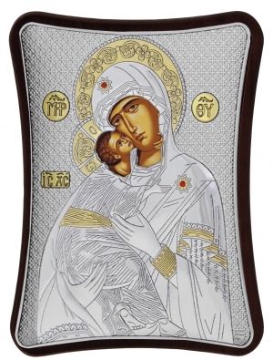 Сребърна икона Светa Богородица Владимировска, 12.5 х 15 см, Сребро 925