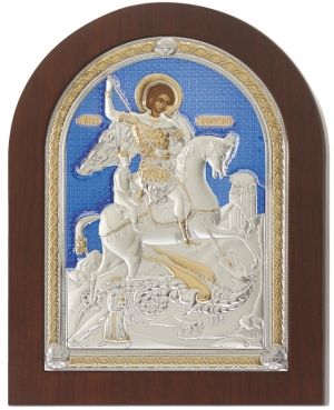 Сребърна икона Свети Георги “Победоносец”, 10 х 14 см, Сребро 925