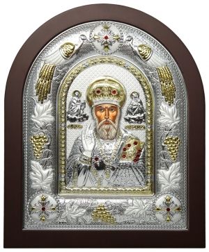 Сребърна икона Свети Николай "Чудотворец", 18 х 22 см, Сребро 925