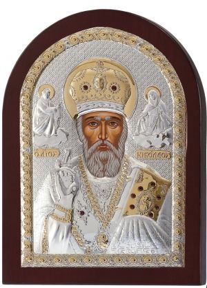 Сребърна икона Свети Николай "Чудотворец", 18 х 22 см, Сребро 925