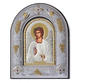 Сребърна икона Свети Архангел Михаил в стъклена рамка, 20 х 25 см, Сребро 925