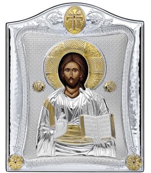 Сребърна икона Исус Христос, 16 х 20 см, Сребро 925