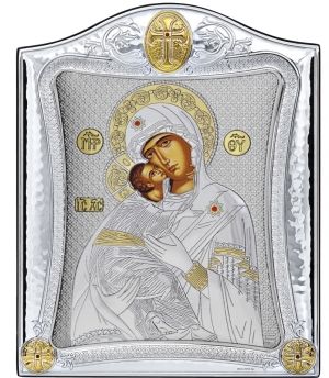 Сребърна икона Света Богородица Владимировска, 19.5 х 23 см, Сребро 925