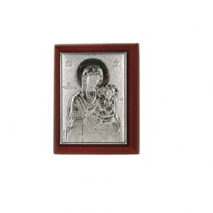 Сребърна икона Света Богородица Лечителка, 4.5 х 6 см, Сребро 925