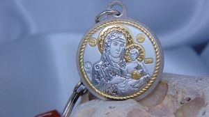 Ключодържател с икона Света Богородица Йерусалимска, Кръст, Сребро 925, Метал, 3 х 5 см