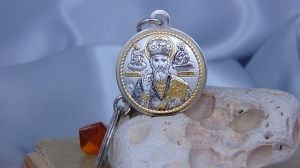 Ключодържател с икона Свети Николай "Чудотворец, Кръст, Сребро 925, Метал, 3 х 5 см