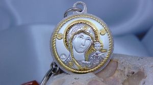 Ключодържател с икона Света Богородица Казанска, Кръст, Сребро 925, Метал, 3 х 5 см