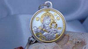 Ключодържател с икона Света Богородица Витлеемска, Кръст, Сребро 925, Метал, 3 х 5 см
