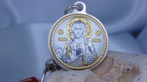 Ключодържател с икона Исус Христос, Кръст, Сребро 925, Метал, 3 х 5 см