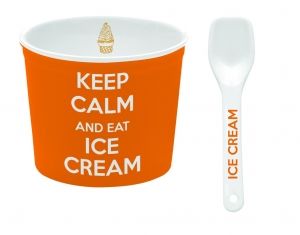 Купичка за сладолед R2S Keep Calm, Порцелан, 8.5 см, Оранжев