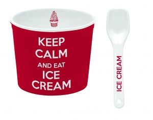 Купичка за сладолед R2S Keep Calm, Порцелан, 8.5 см, Червен