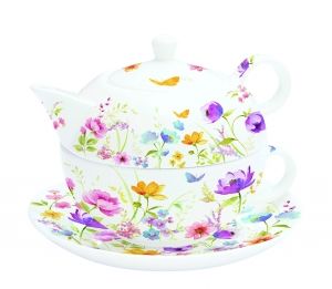 Комплект за чай R2S Flower Dreams, Порцелан, 300 мл, 3 части