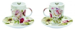Комплект чаши за чай R2S Marche Aux Fleurs , Порцелан, 50 мл, 2 броя