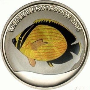 Фина монета 3D Prism ефект риба " Пеперуда " Congo 2005г.