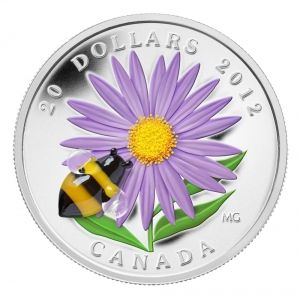 Сребърна монета "Aster with Bumblebee" Canada 2012г.