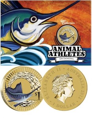 Фина монета серия "Животни атлети Риба Меч " Australia 2012г.